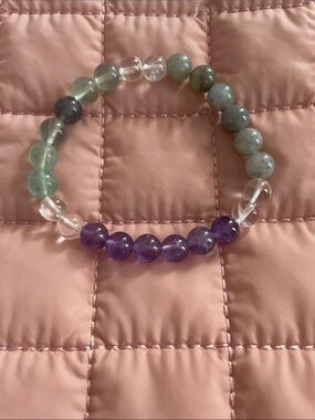 New Amethyst & Mixed Gemstone Beaded Stretch Bracelet - Purple
